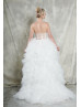 Strapless Ivory Tulle Ruffle Open Illusion Back Wedding Dress